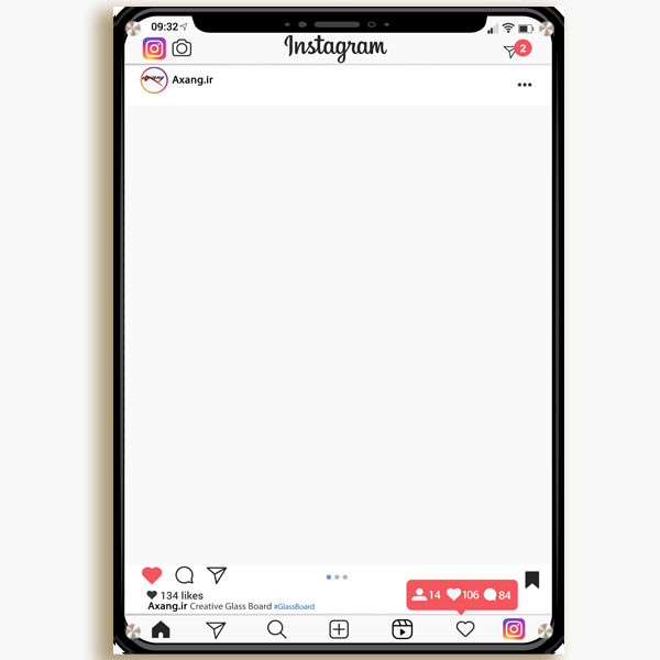 تخته وایت برد شیشه ای لاکوبل طرح اینستاگرام مدل LACOBEL-INSTA سایز 120x80 سانتی متر